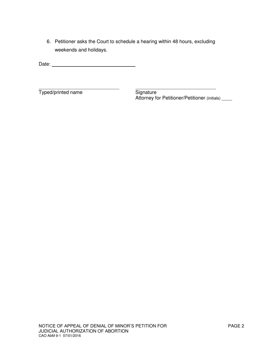 Form CAO AbM9-1 Notice of Appeal of Denial of Minors Petition for Judicial Authorization of an Abortion - Idaho, Page 2