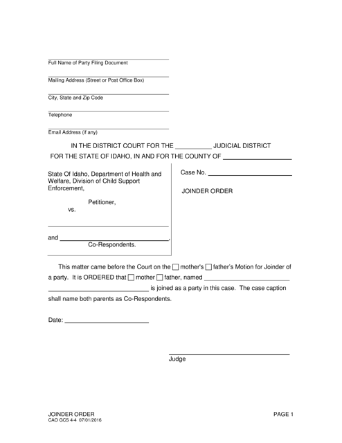 Form CAO GCS4-4 Joinder Order - Idaho