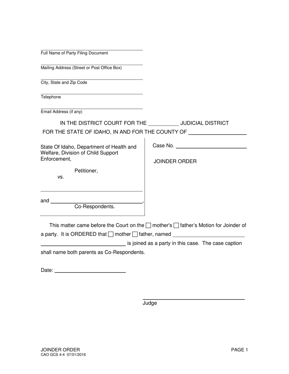 Form CAO GCS4-4 Joinder Order - Idaho, Page 1