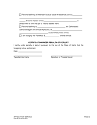 Form CAO SC2-1 Affidavit of Service - Idaho, Page 2