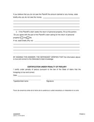Form CAO3-1 Answer - Idaho, Page 2
