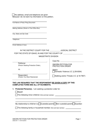 Form CAO DV1-1 Sworn Petition for Protection Order - Idaho