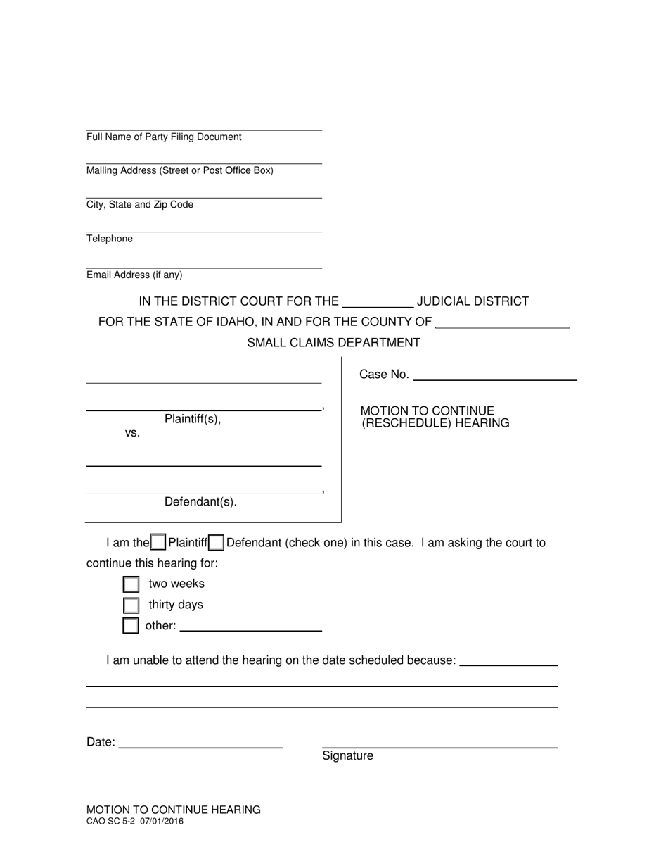 Form CAO SC5-2 Download Fillable PDF or Fill Online Motion to Continue ...