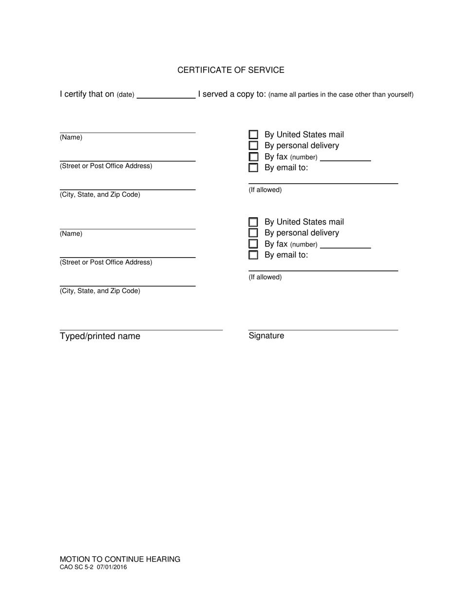 Form CAO SC5-2 Motion to Continue (Reschedule) Hearing - Idaho, Page 2
