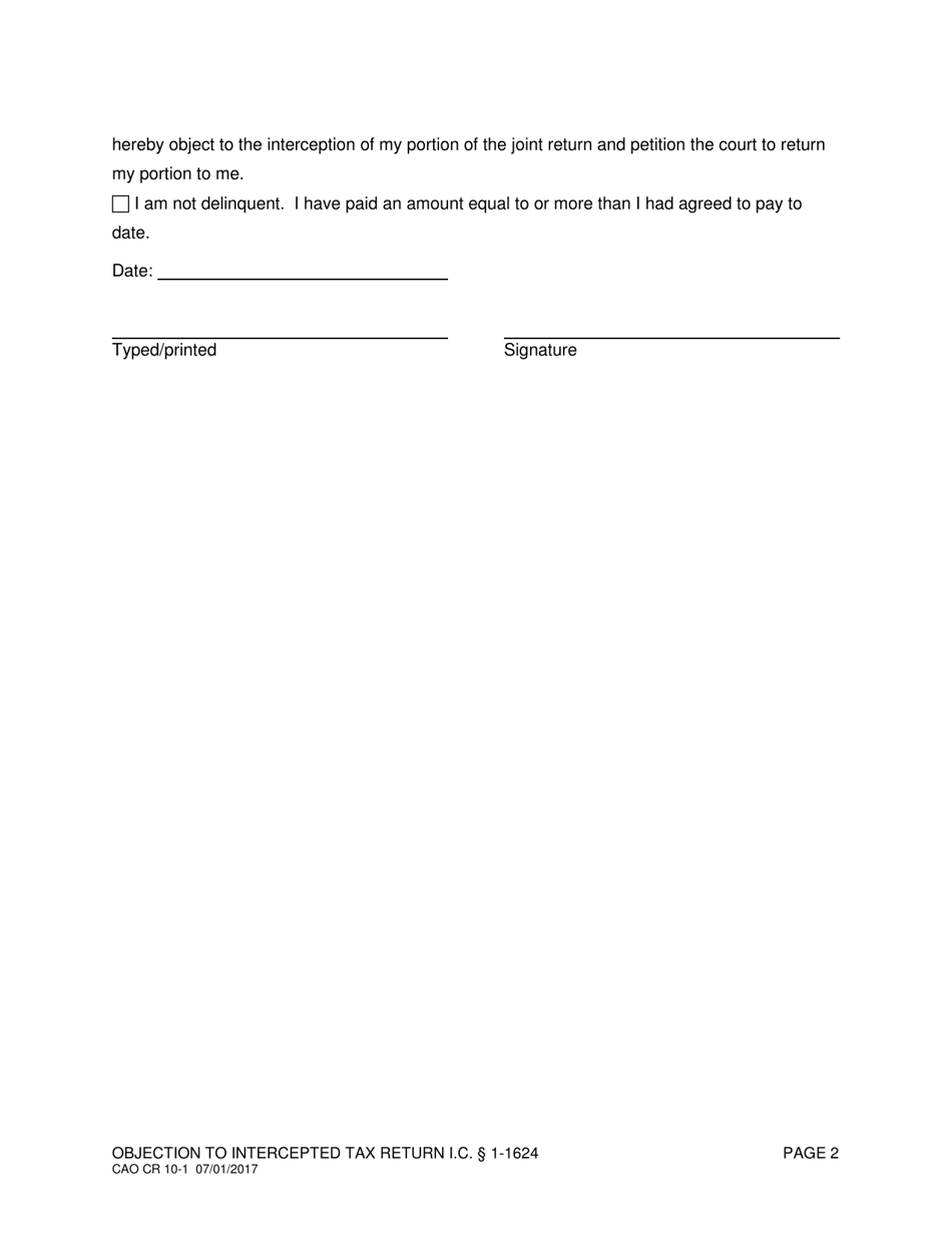 Form CAO CR10-1 Objection to Intercepted Tax Return - Idaho, Page 2