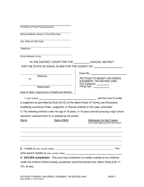 Form CAO GCSM1-1  Printable Pdf