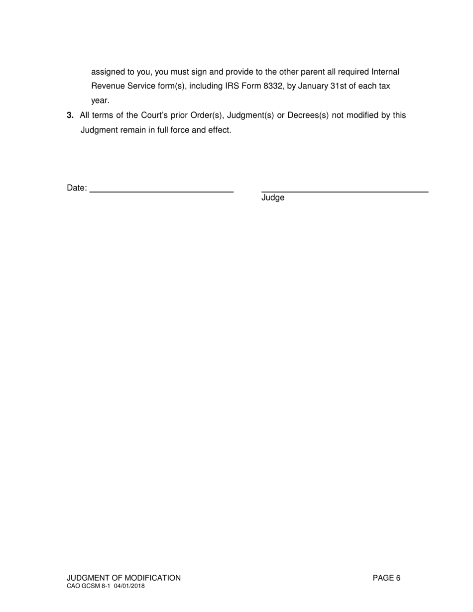 Form CAO GCSM8-1 Judgment of Modification - Idaho, Page 6