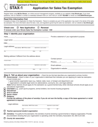 Form STAX-1 &quot;Application for Sales Tax Exemption&quot; - Illinois