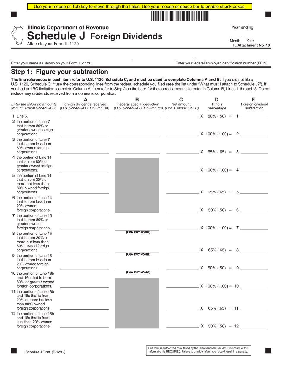 Schedule J Foreign Dividends - Illinois, Page 1