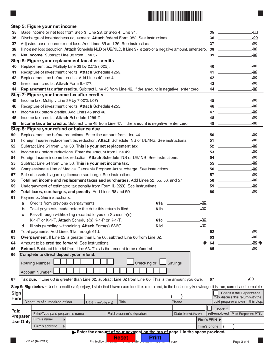 Form IL-1120 Corporation Income and Replacement Tax Return - Illinois, Page 3