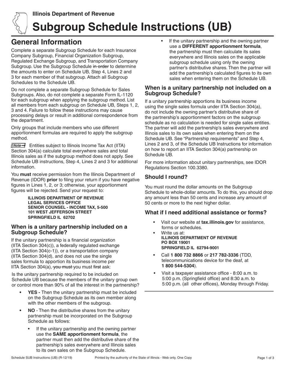 Instructions for Schedule SUB (UB) Subgroup Schedule - Illinois, Page 1