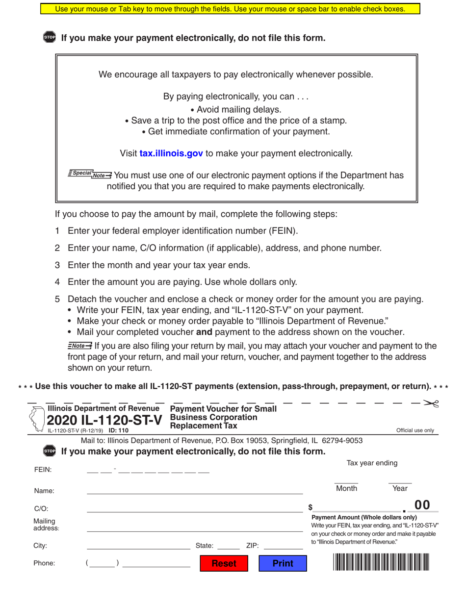 Form IL-1120-ST-V Payment Voucher for Small Business Corporation Replacement Tax - Illinois, Page 1