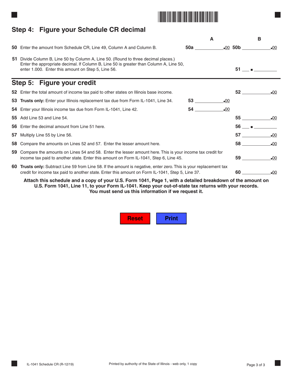 Form IL-1041 Schedule CR Credit for Tax Paid to Other States - Illinois, Page 3