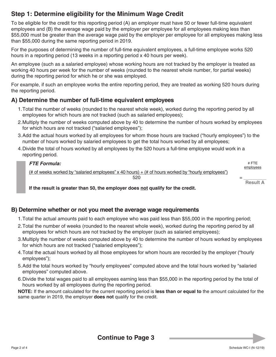 Schedule WC-I Withholding Income Tax Credits Information and Worksheets - Illinois, Page 2