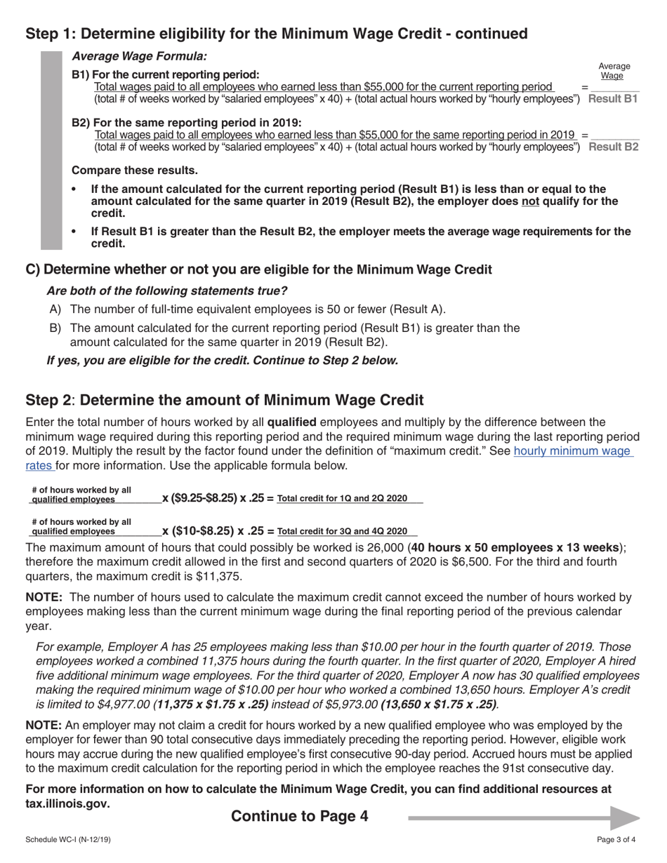 Schedule WC-I Withholding Income Tax Credits Information and Worksheets - Illinois, Page 3