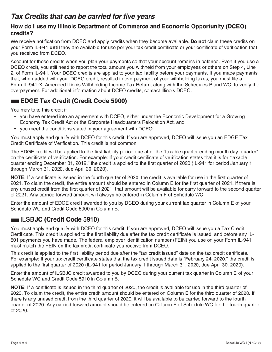 Schedule WC-I Withholding Income Tax Credits Information and Worksheets - Illinois, Page 4
