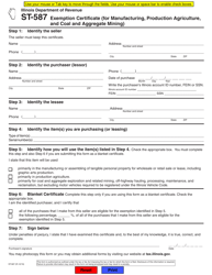 Form ST-587 Exemption Certificate (For Manufacturing, Production Agriculture, and Coal and Aggregate Mining) - Illinois