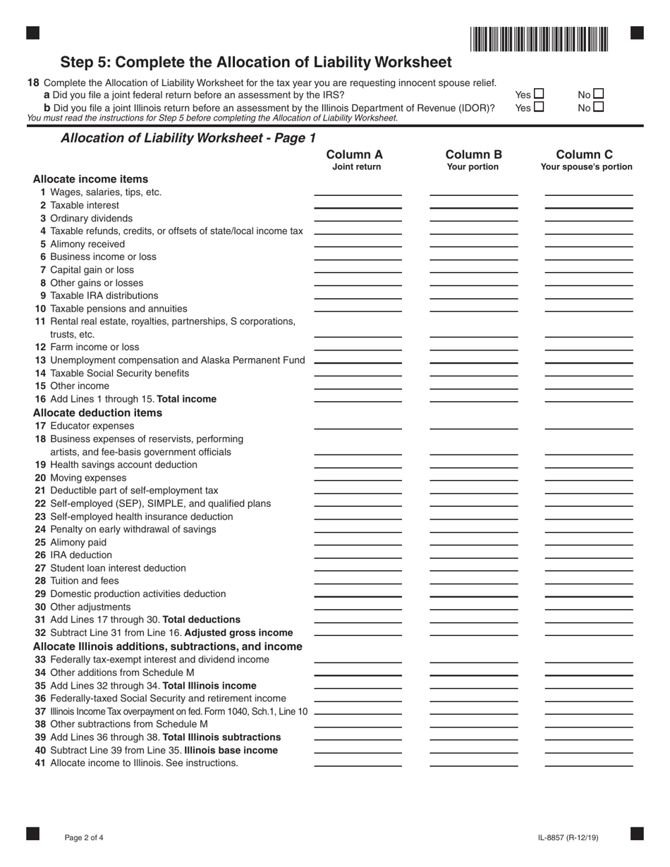 Form IL-8857 Request for Innocent Spouse Relief - Illinois, Page 2