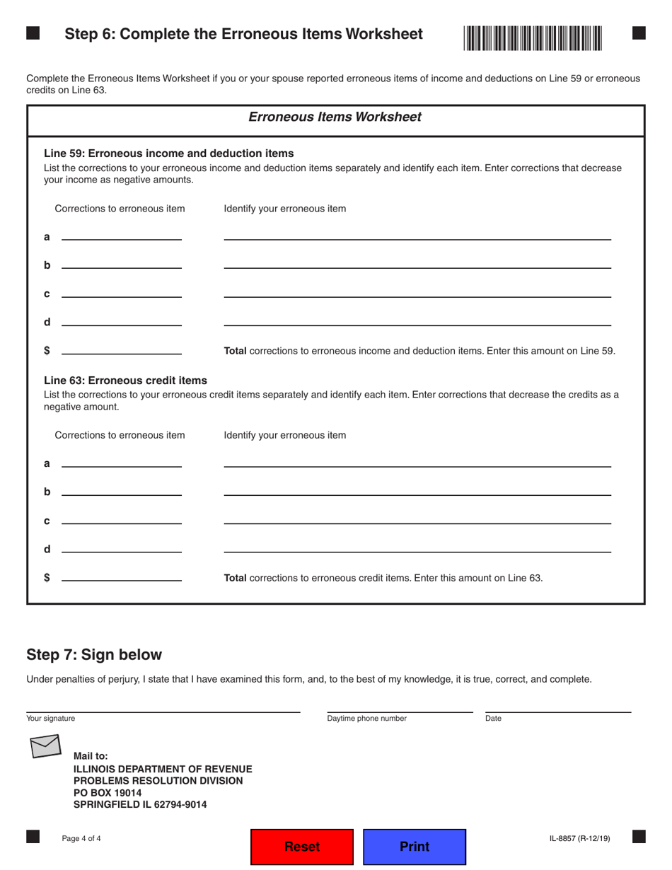 Form IL-8857 Request for Innocent Spouse Relief - Illinois, Page 4