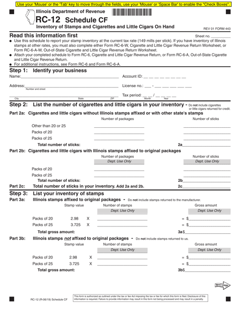 Form RC-12 (443) Schedule CF  Printable Pdf