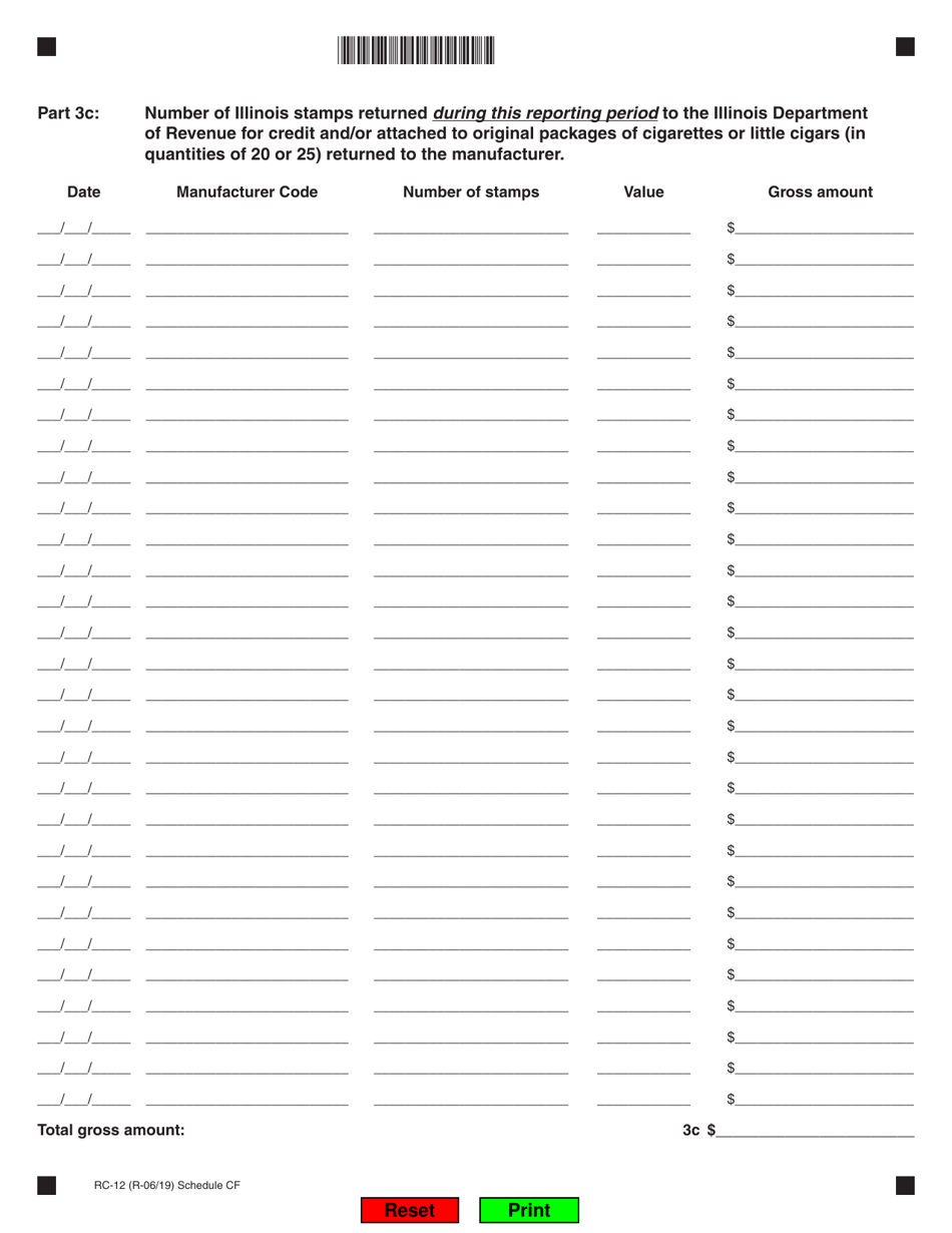 Form RC-12 (443) Schedule CF Inventory of Stamps and Cigarettes and Little Cigars on Hand - Illinois, Page 2