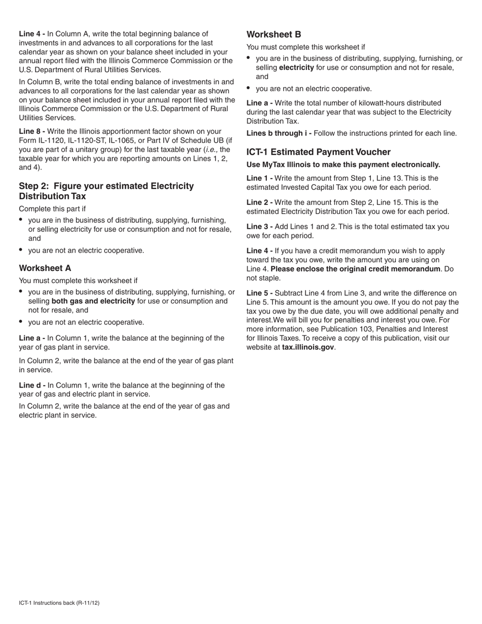 Instructions for Form ICT-1 Electricity Distribution and Invested Capital Tax Estimated Payment - Illinois, Page 2