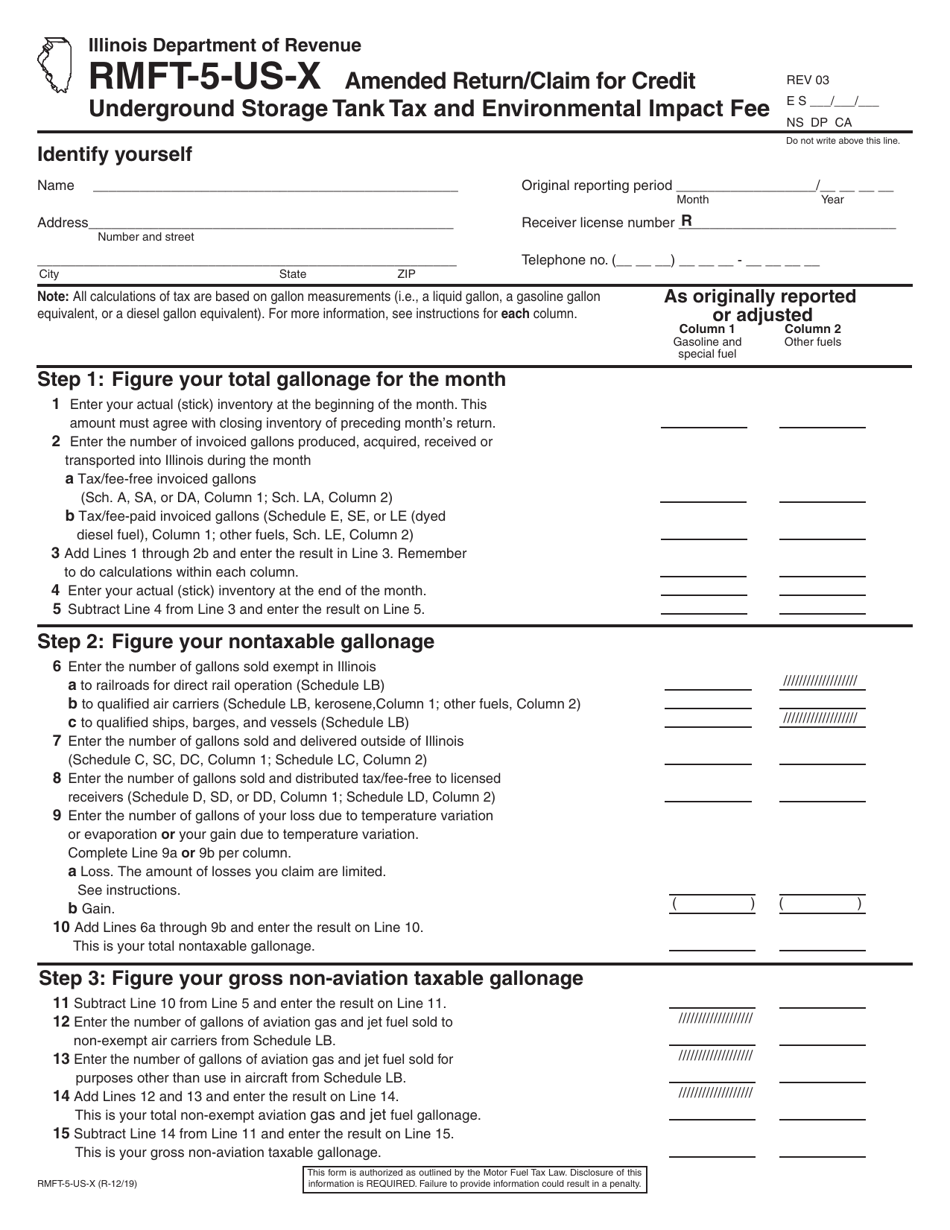 Form RMFT-5-US-X Amended Return / Claim for Credit Underground Storage Tank Tax and Environmental Impact Fee - Illinois, Page 2