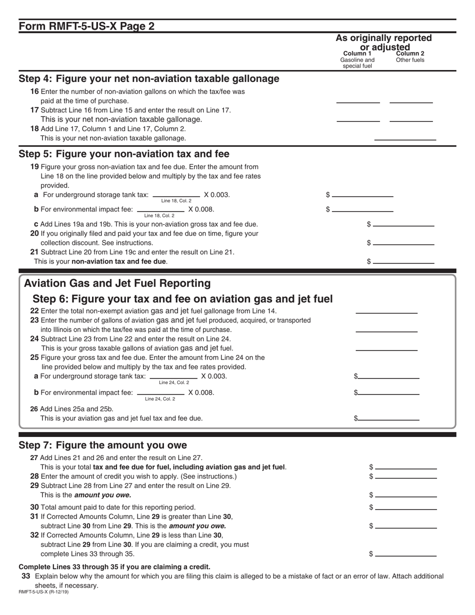 Form RMFT-5-US-X Amended Return / Claim for Credit Underground Storage Tank Tax and Environmental Impact Fee - Illinois, Page 3
