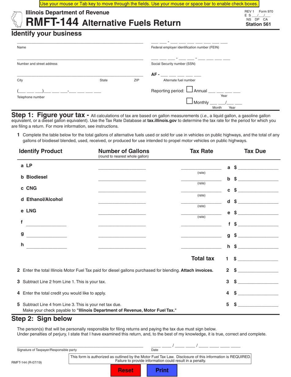 Form RMFT-144 (970) Alternative Fuels Return - Illinois, Page 1