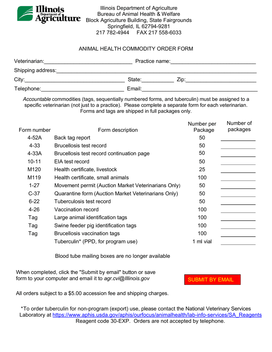 Animal Health Commodity Order Form - Illinois, Page 1