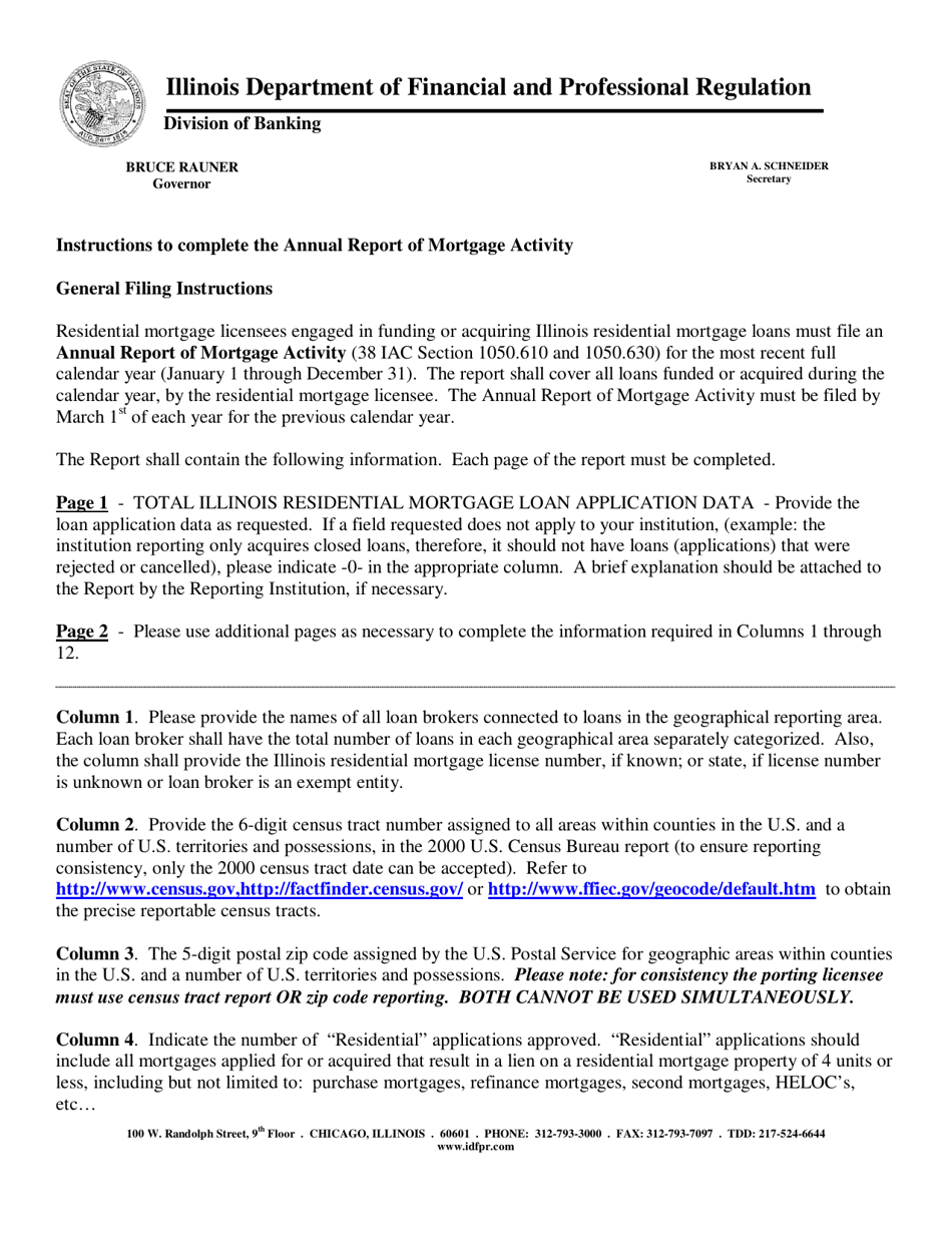 Instructions for Annual Report of Mortgage Activity - Illinois, Page 1