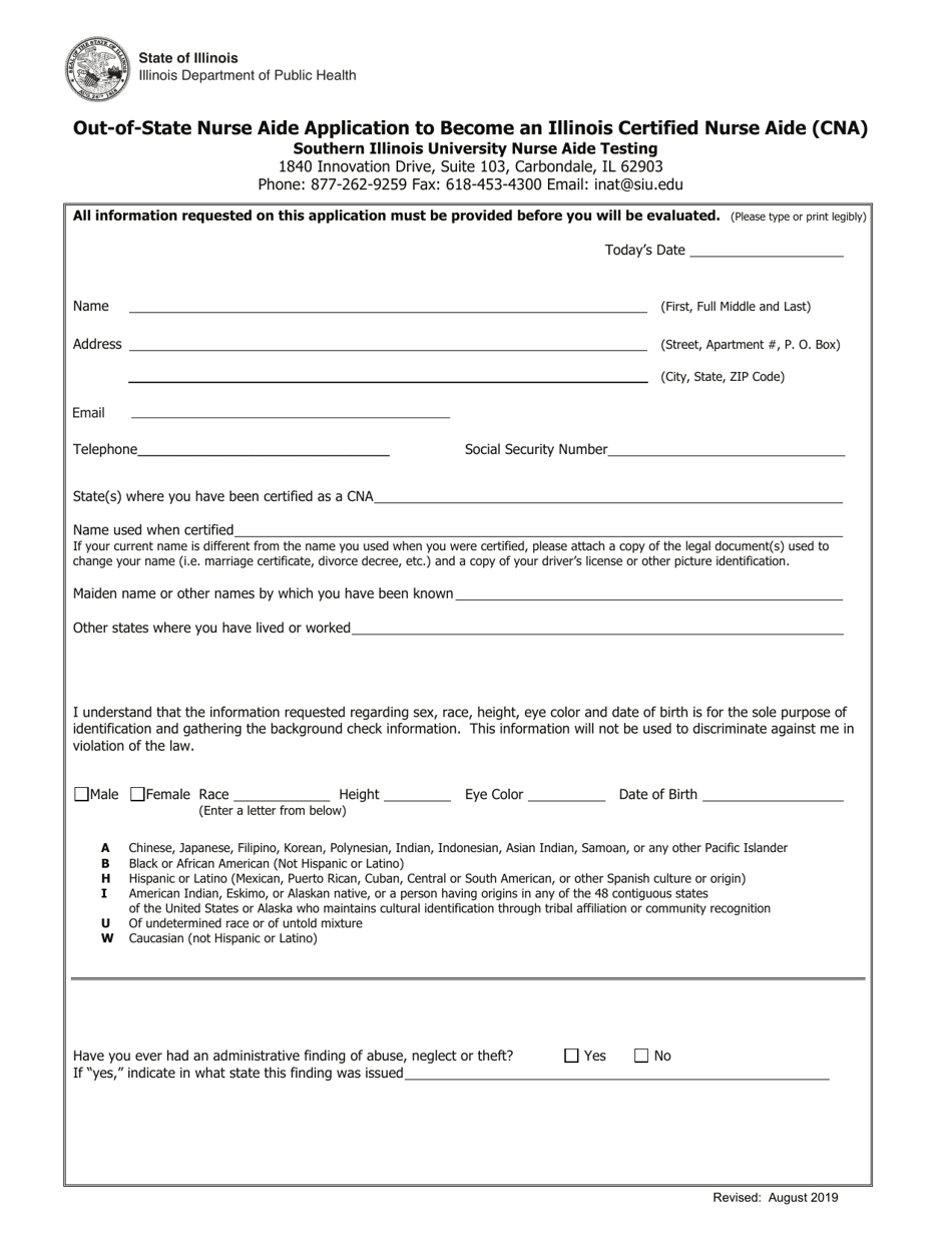 Out-of-State Nurse Aide Application to Become an Illinois Certified Nurse Aide (Cna) - Illinois, Page 1