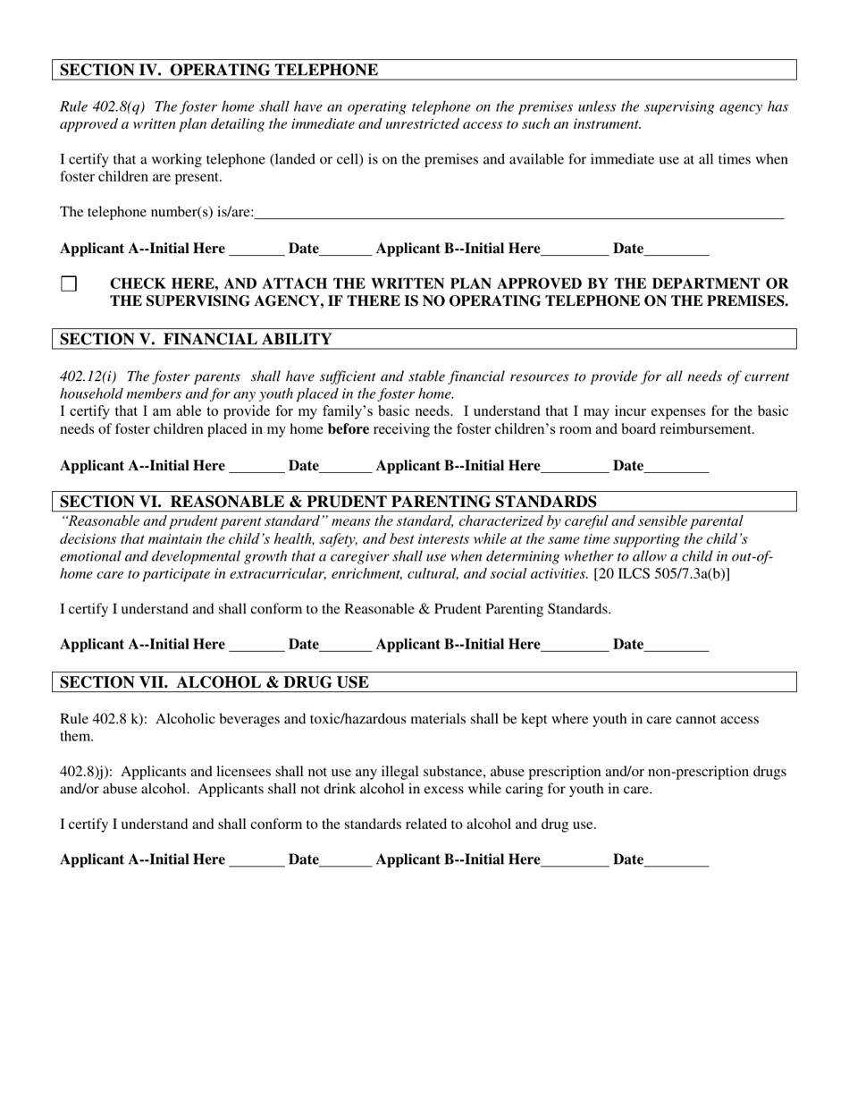 Form CFS452-A Acknowledgment of Compliance Part 402 Licensing Standards for Foster Family Homes - Illinois, Page 2