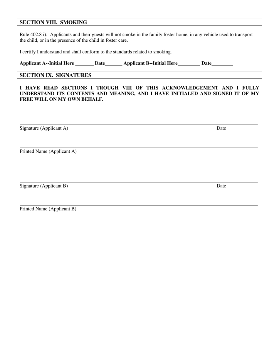 Form CFS452-A Acknowledgment of Compliance Part 402 Licensing Standards for Foster Family Homes - Illinois, Page 3