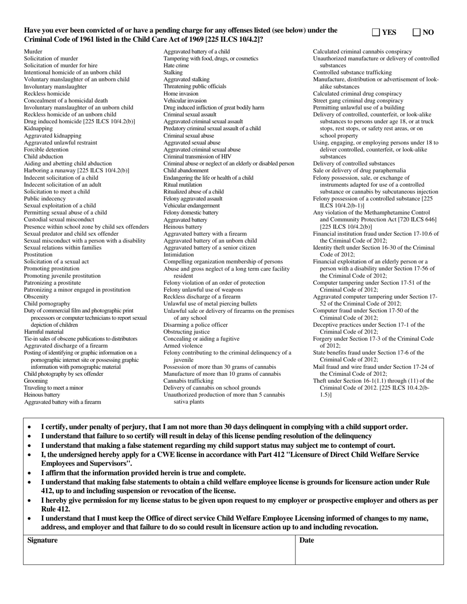 Form CFS717-G Direct Service Child Welfare Employee Licensure Application - Illinois, Page 2