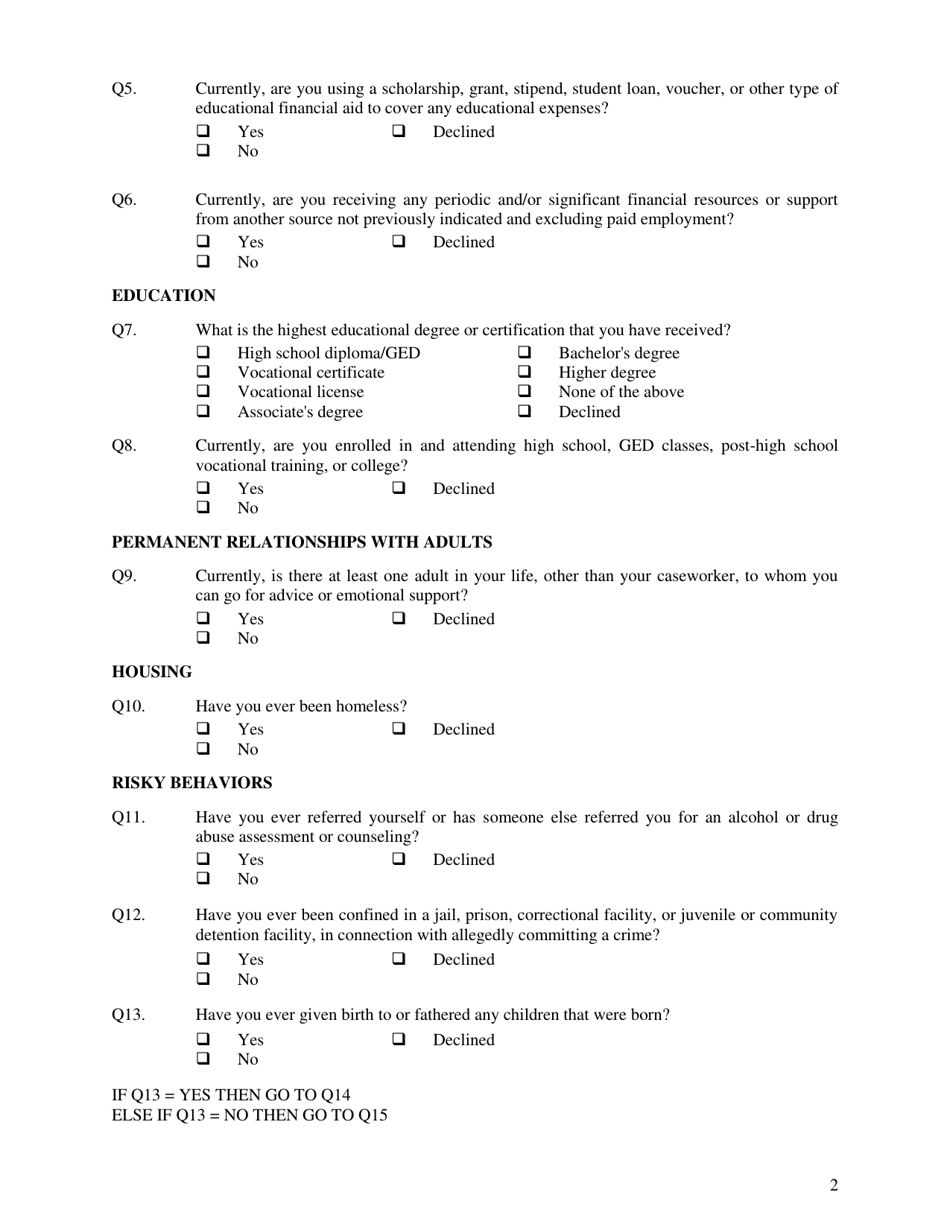 Form CFS2030-1 National Youth in Transition Database Baseline Survey - Illinois, Page 2