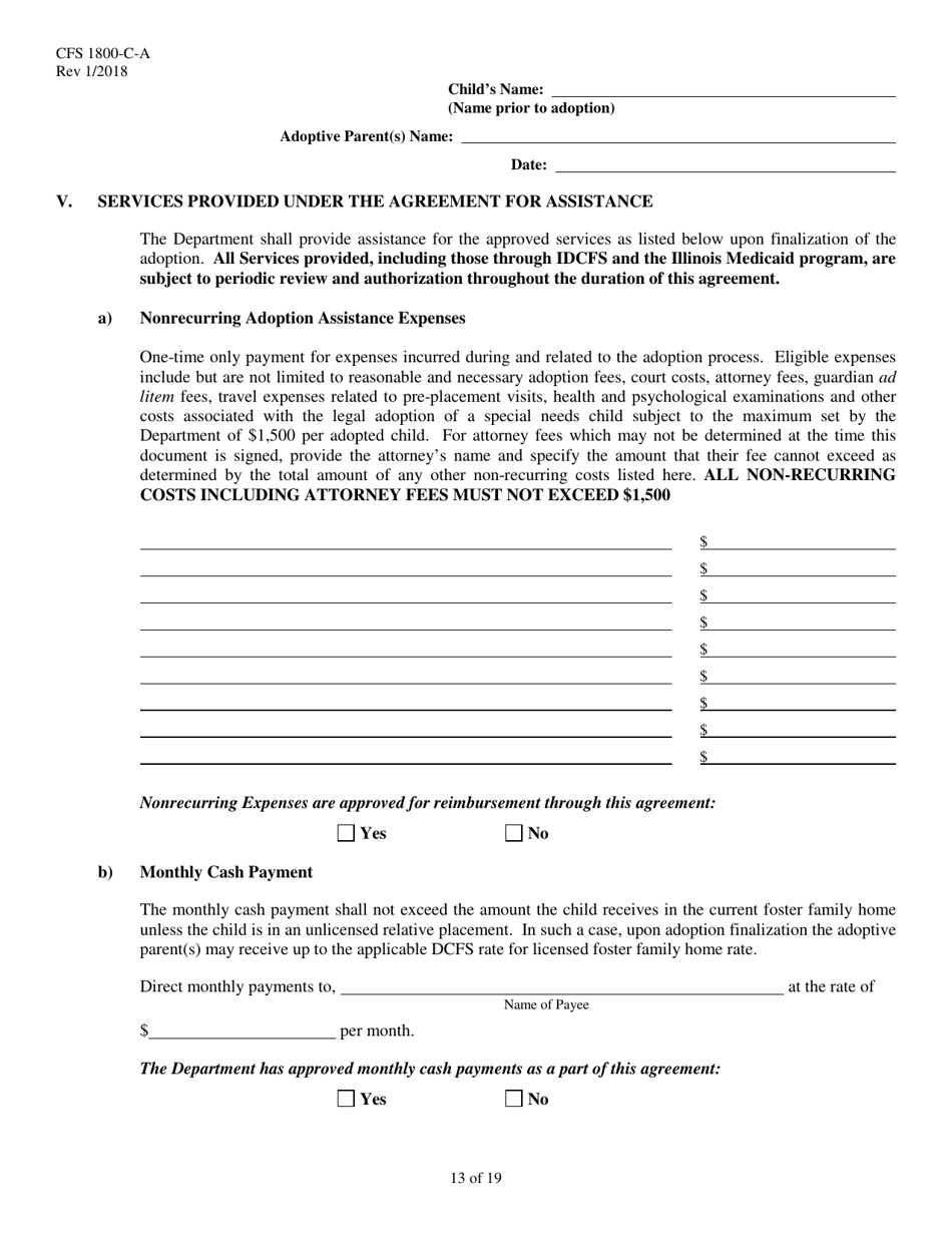 Form CFS1800-C-A Adoption Assistance Agreement - Illinois, Page 13