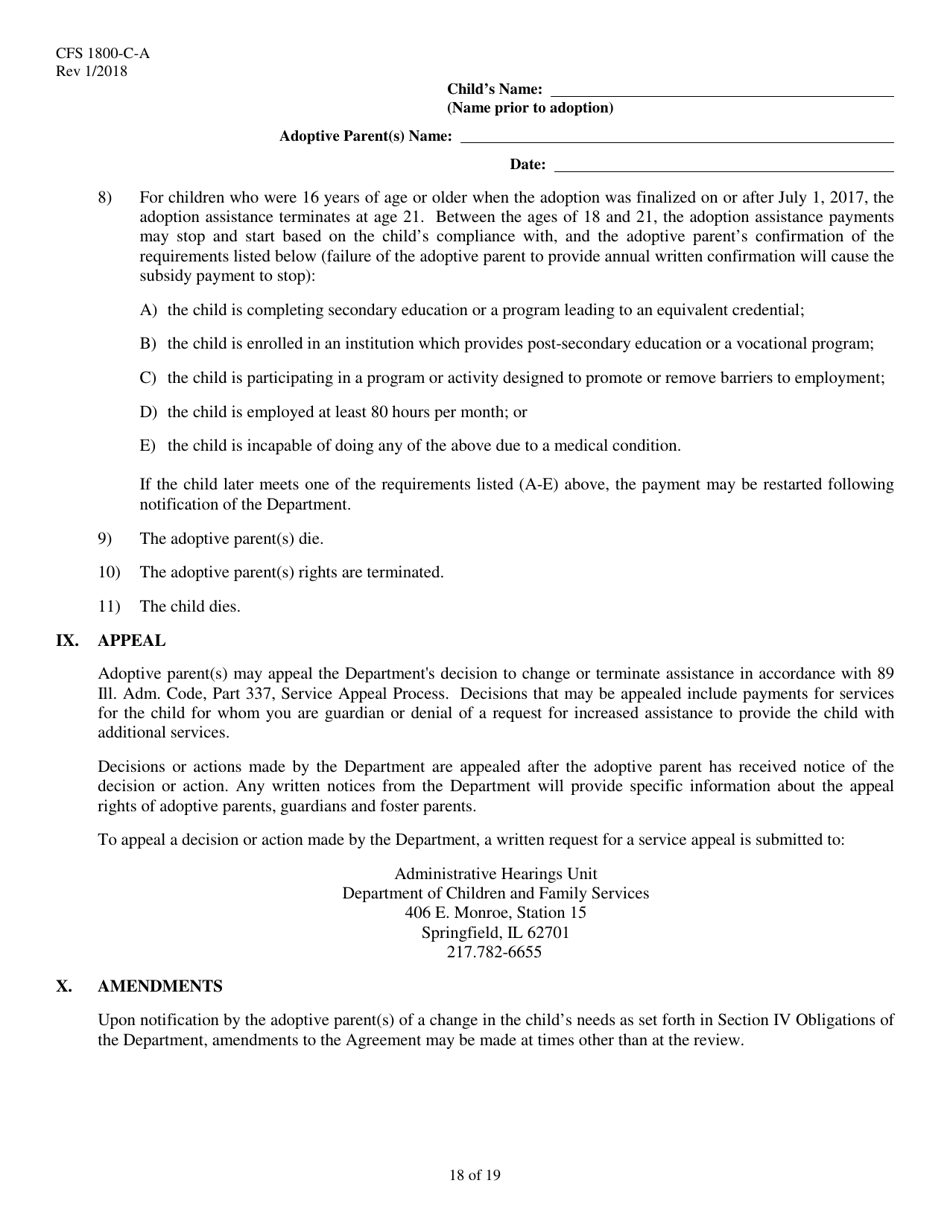 Form CFS1800-C-A Adoption Assistance Agreement - Illinois, Page 18