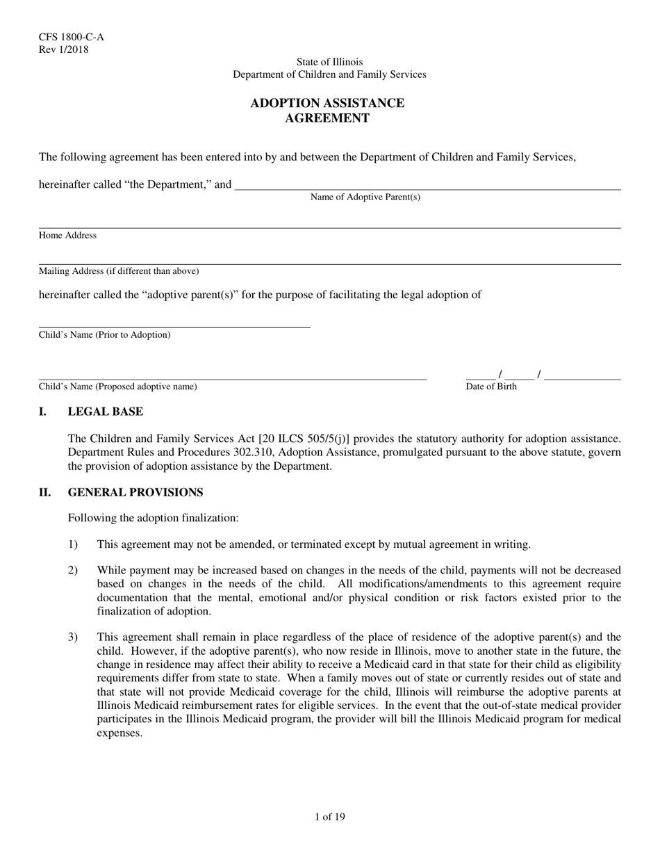 Form CFS1800-C-A Adoption Assistance Agreement - Illinois, Page 1