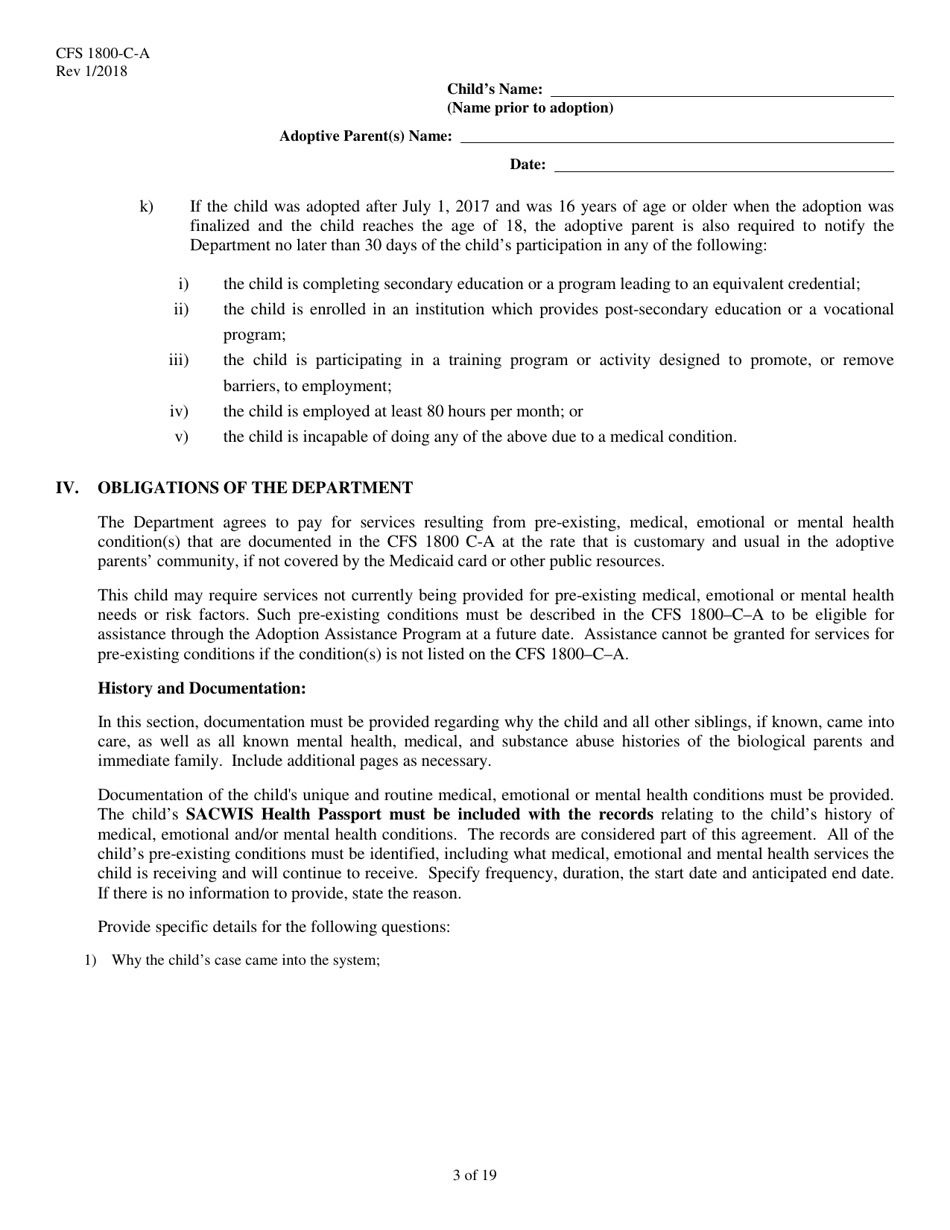 Form CFS1800-C-A Adoption Assistance Agreement - Illinois, Page 3