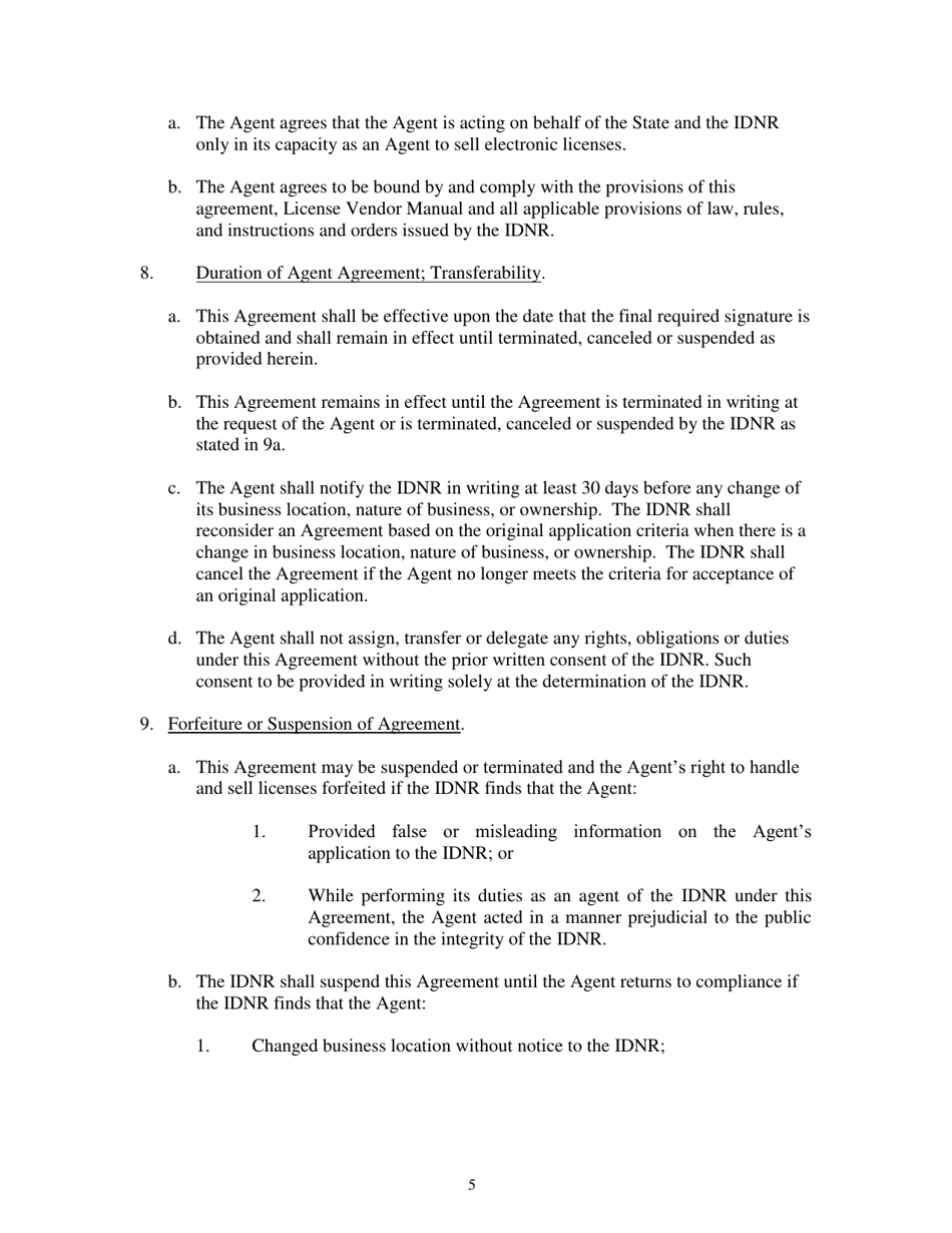 Vendor License Agent Contract - Illinois, Page 5