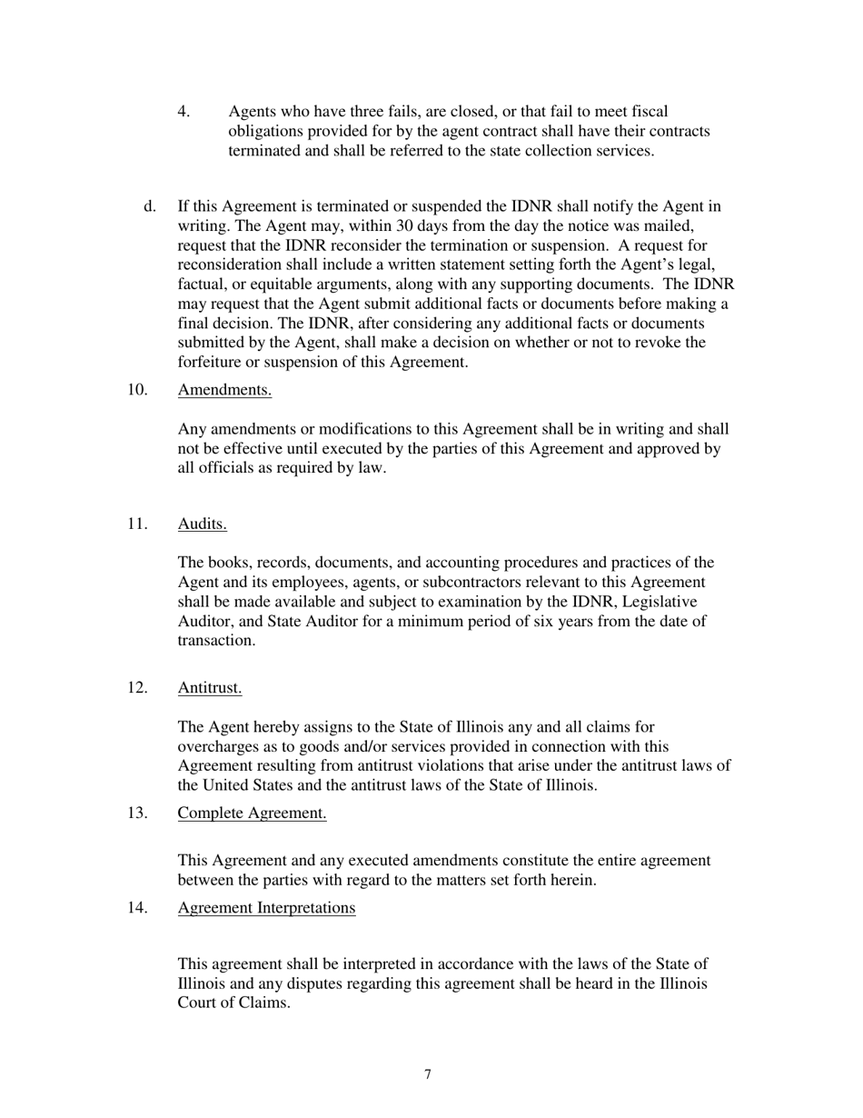 Vendor License Agent Contract - Illinois, Page 7