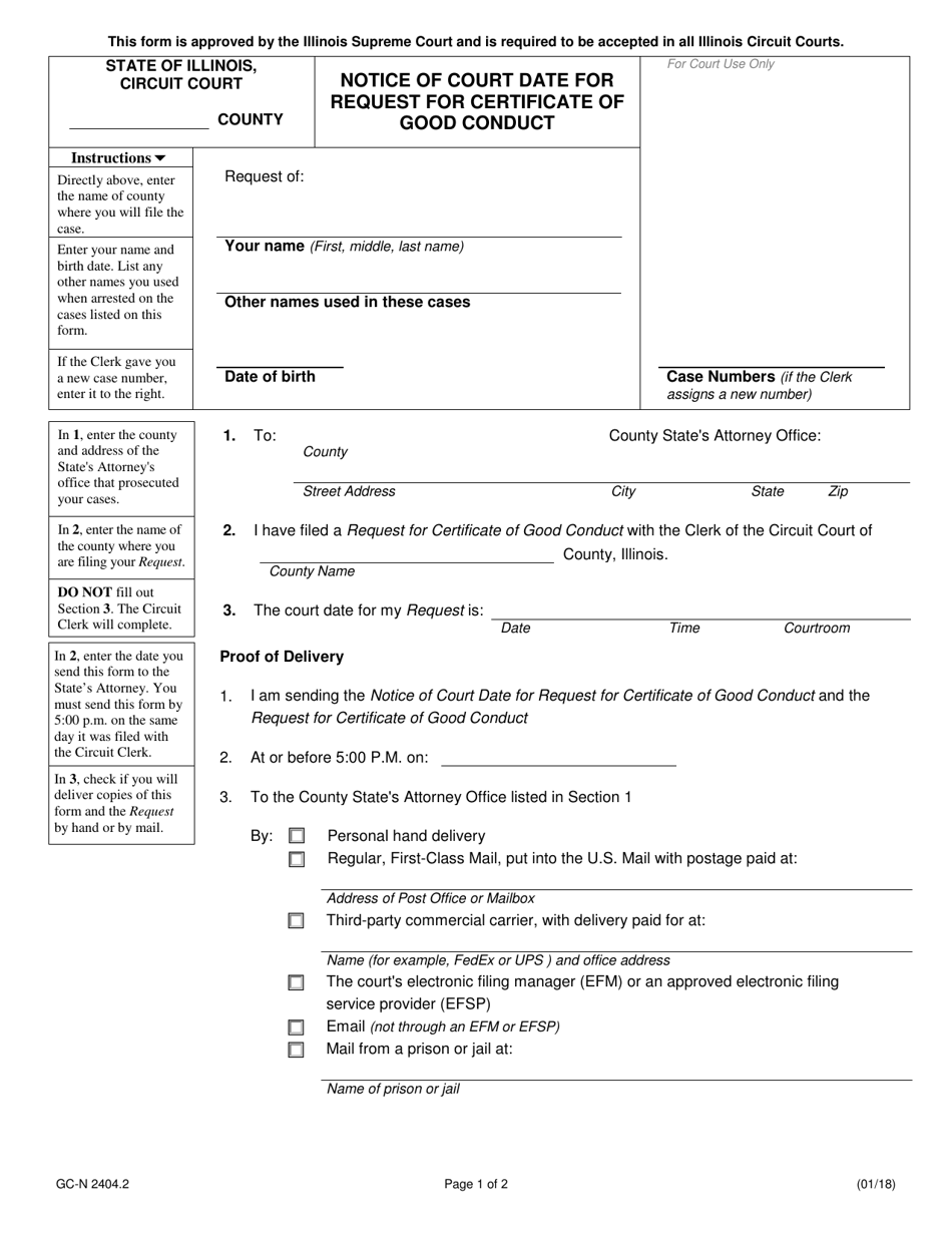 Form GC-N2404.2 Notice of Court Date for Request for Certificate of Good Conduct - Illinois, Page 1