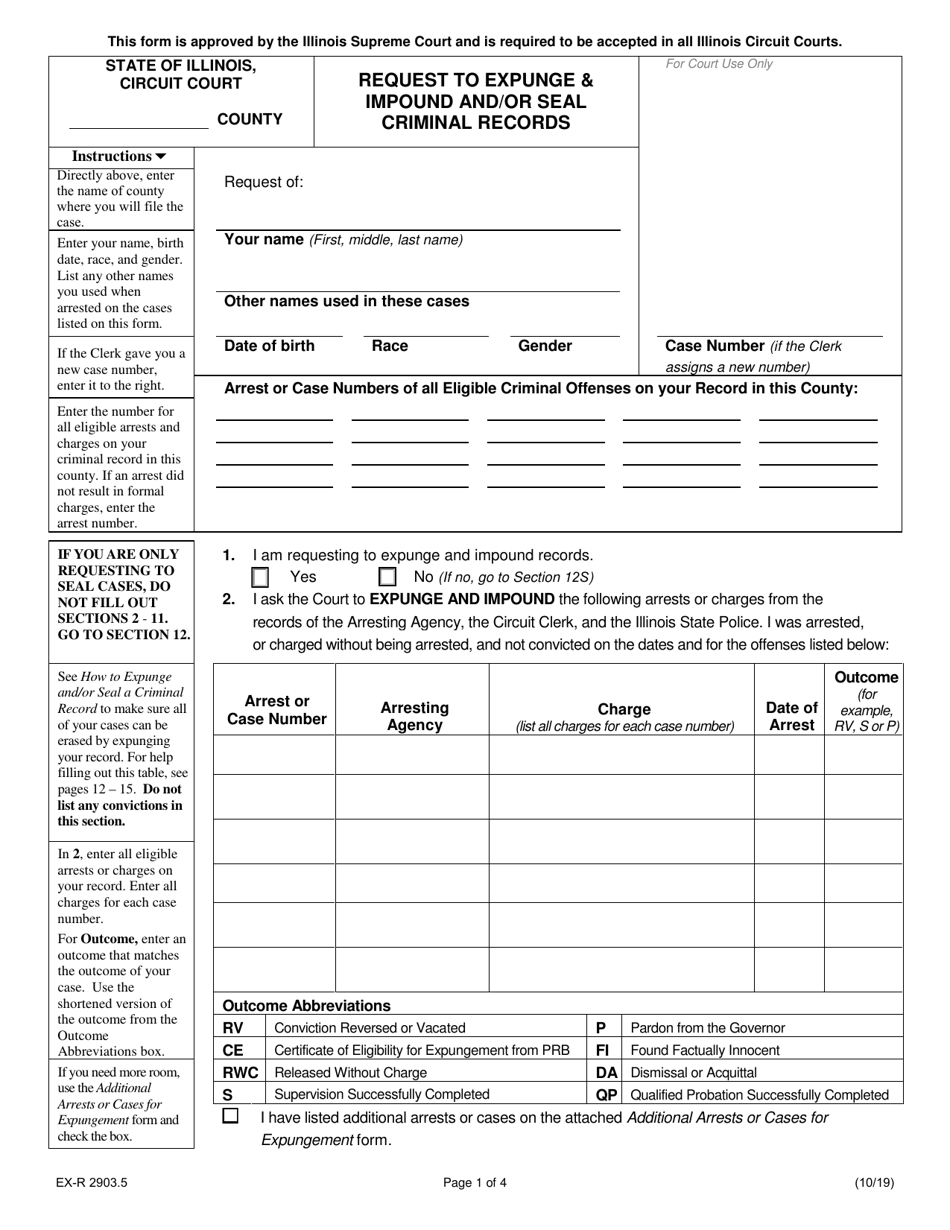 Form EX-R2903.5 Request to Expunge  Impound and / or Seal Criminal Records - Illinois, Page 1