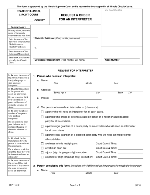 Form IR-P1101.2 Request & Order for an Interpreter - Illinois
