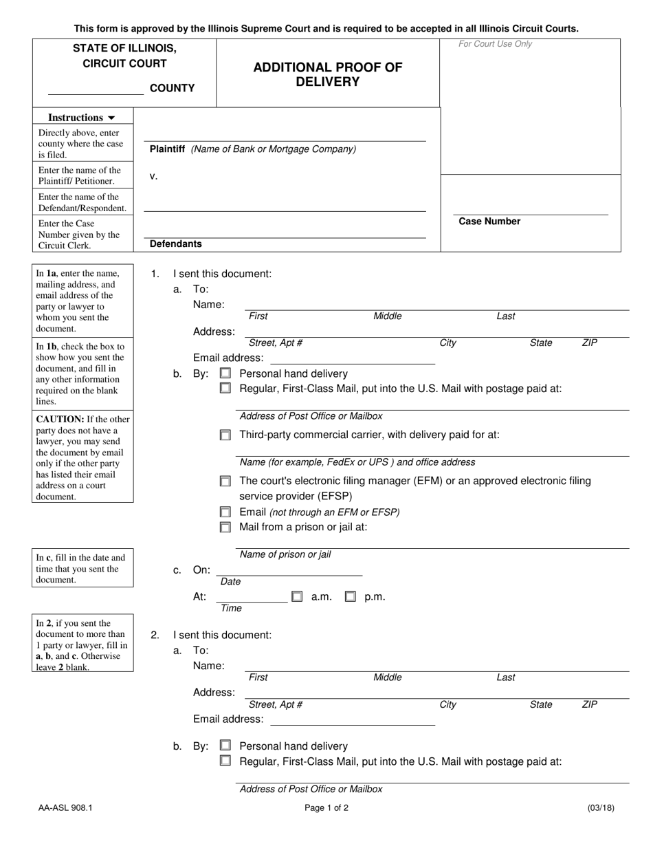 Form AA-ASL908.1 Additional Proof of Delivery - Illinois, Page 1
