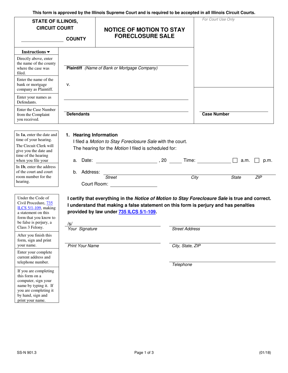 Form SS-N901.3 Notice of Motion to Stay Foreclosure Sale - Illinois, Page 1