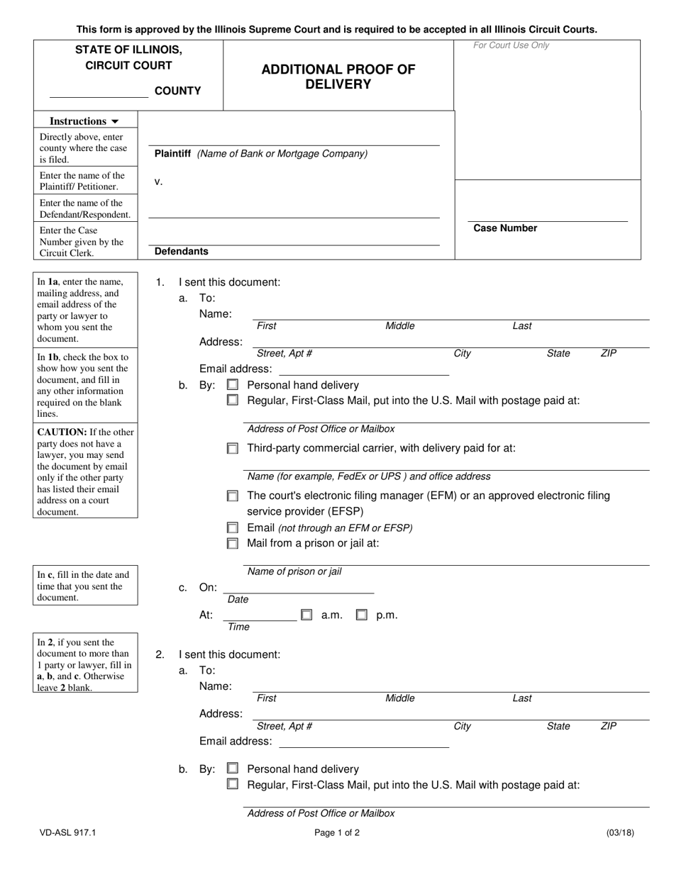 Form VD-ASL917.1 Additional Proof of Delivery - Illinois, Page 1