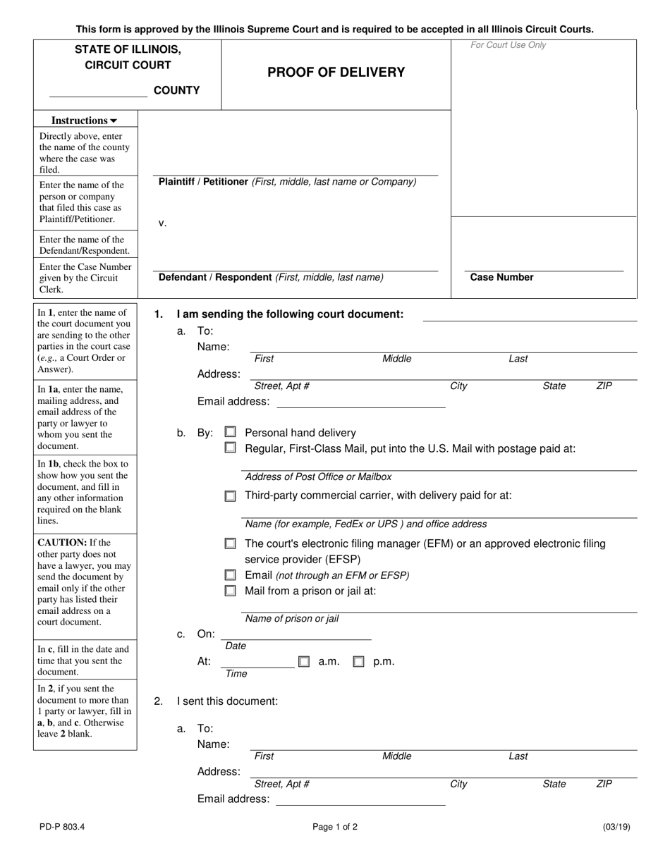 Form PD-P803.4 Proof of Delivery - Illinois, Page 1