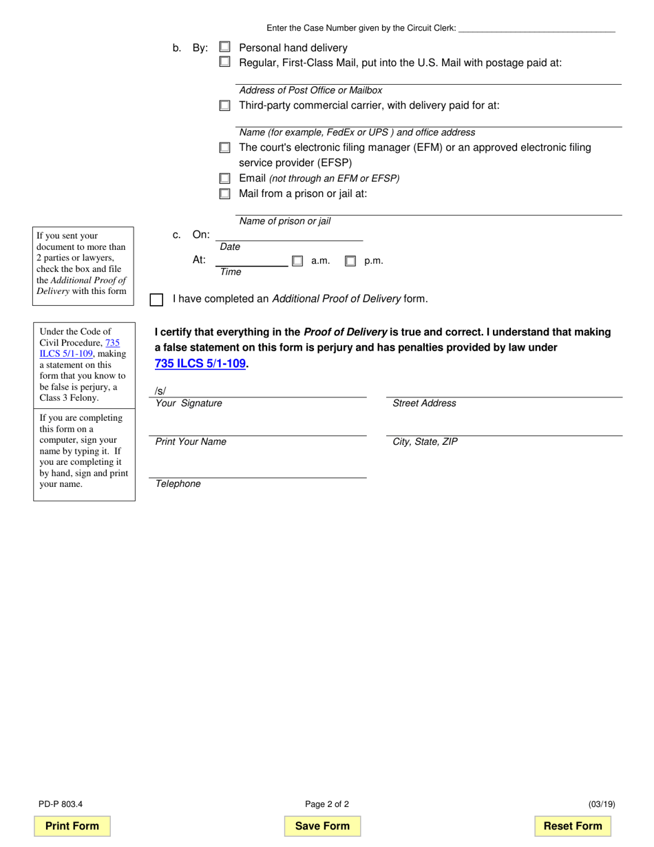 Form PD-P803.4 Proof of Delivery - Illinois, Page 2